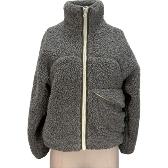 Sandy Liang Cashi Sherpa Teddy Fleece Jacket Gray Size XS - Picture 1 of 11